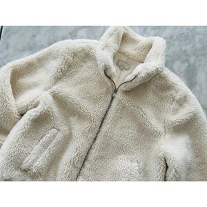 Ann Taylor LOFT Sherpa Teddy Fleece Bomber Jacket